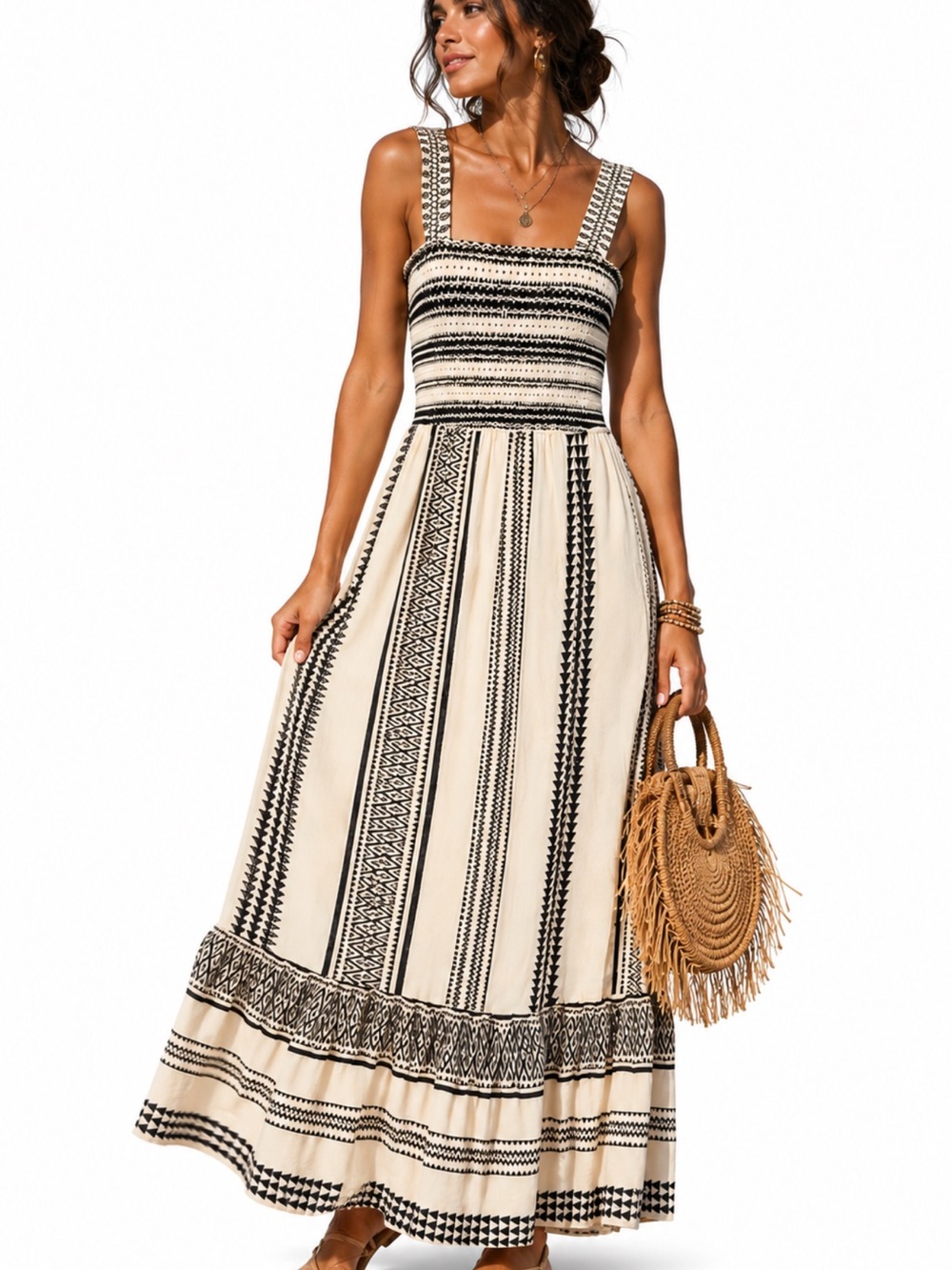 Boho Tribal Print Maxi Dress Small Resort Vacation Sundress